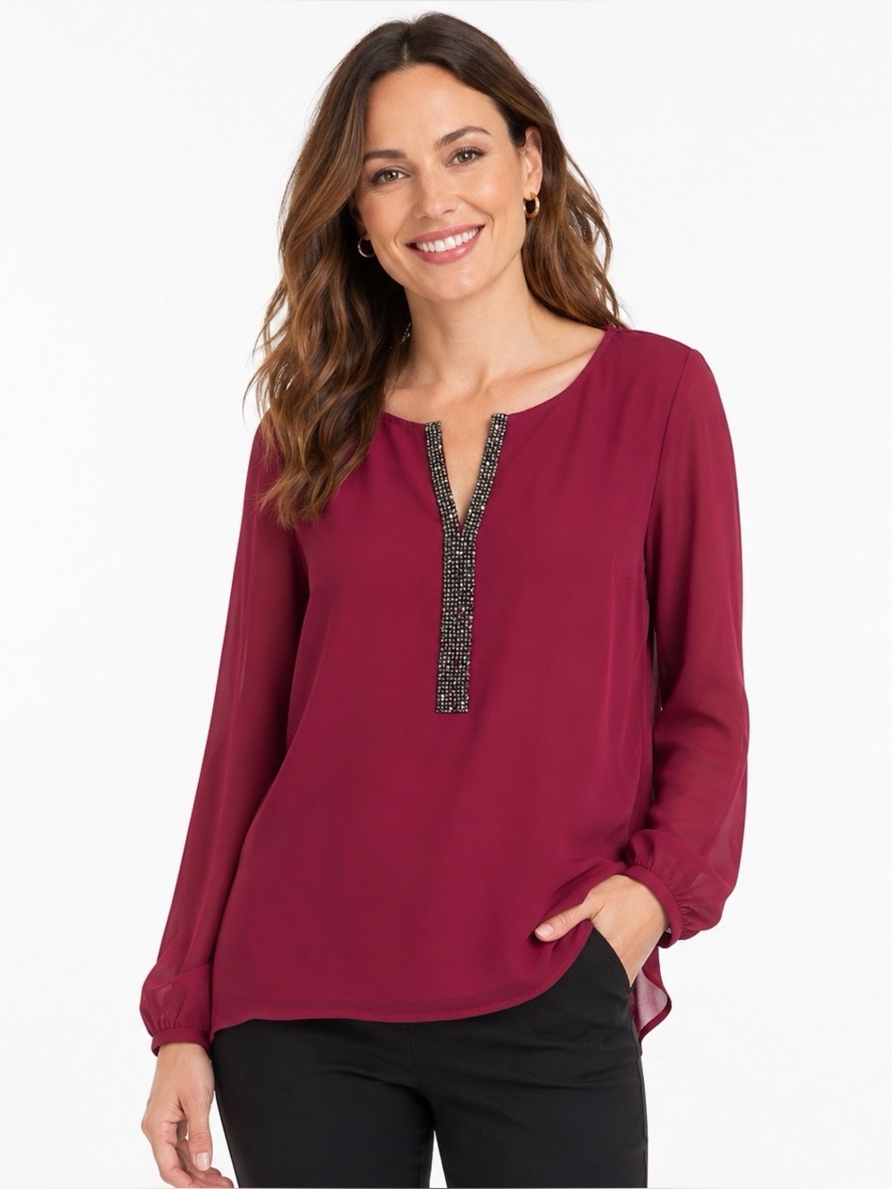 JUICY COUTURE Cherry Red High Low Beaded Top ~sz M
